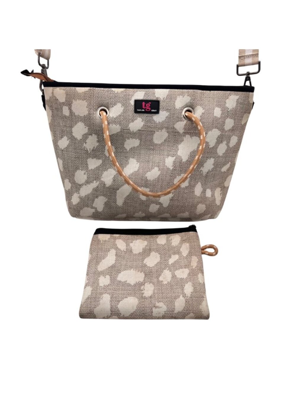 Taylor Gray Neoprene Crossbody Tote Bag Purse & Wallet Satchel Pouch Tan Beige - Picture 2 of 14